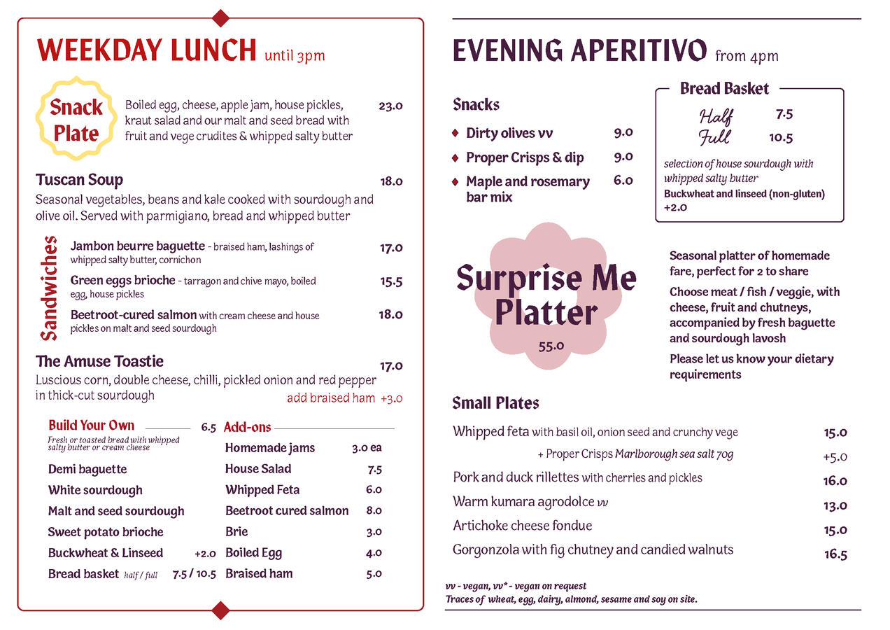 Weekday and evening menu Weekday and evening menu